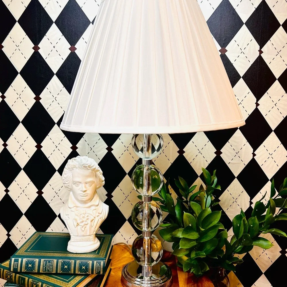 Ralph Lauren Pair‎ Table Lamps Crystal Balls Farrah– Silver Base Elegance Luxury